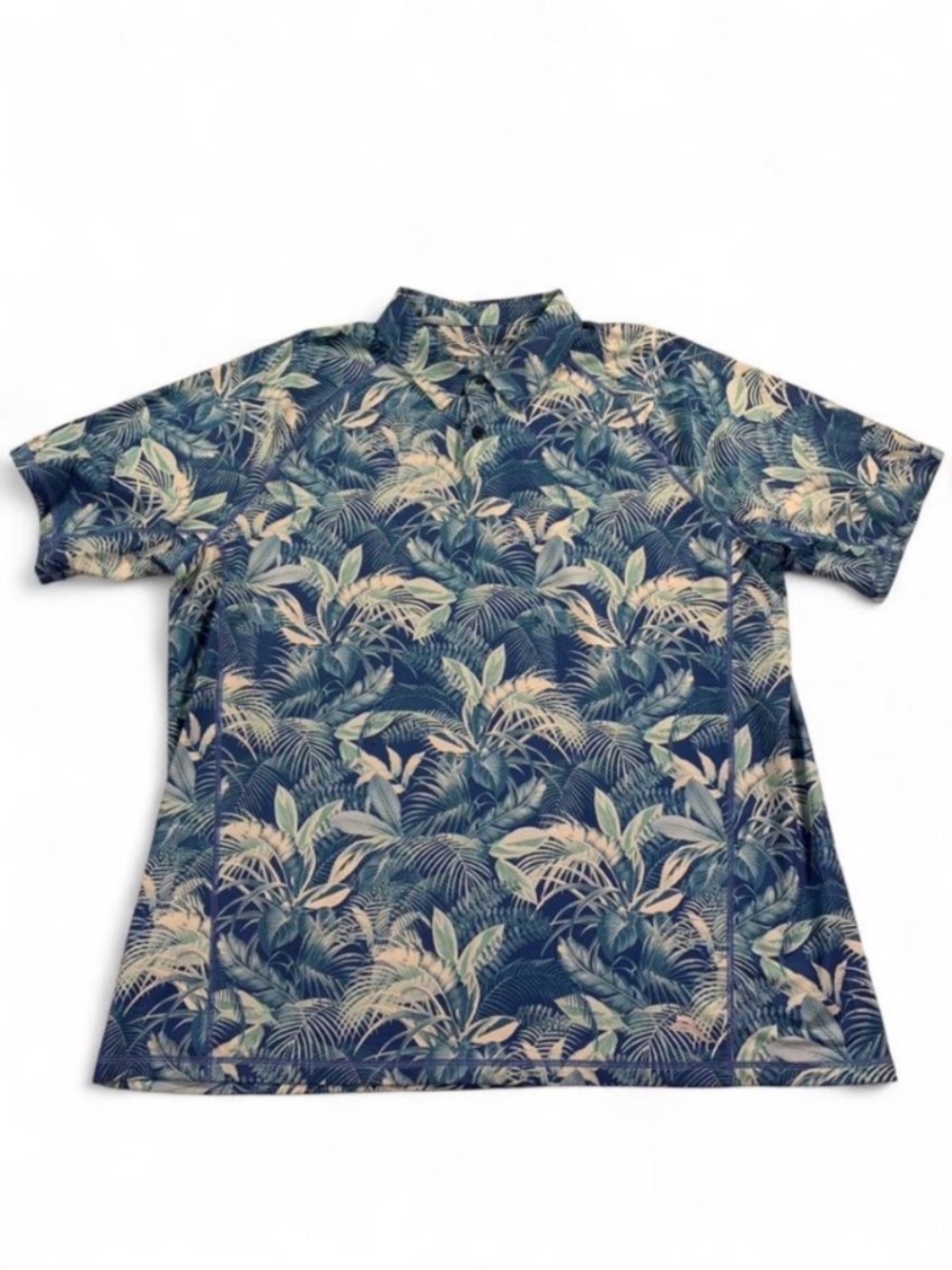 Tommy Bahama Island Zone Sport Blue and White Tropical Leaf Polo UPF 30 Size XXL